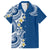 Aloha Polynesian Plumeria Flower Family Matching Long Sleeve Bodycon Dress and Hawaiian Shirt Blue Color