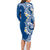 Aloha Polynesian Plumeria Flower Family Matching Long Sleeve Bodycon Dress and Hawaiian Shirt Blue Color