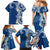 Aloha Polynesian Plumeria Flower Family Matching Mermaid Dress and Hawaiian Shirt Blue Color