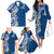 Aloha Polynesian Plumeria Flower Family Matching Off The Shoulder Long Sleeve Dress and Hawaiian Shirt Blue Color