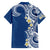 Aloha Polynesian Plumeria Flower Family Matching Off The Shoulder Long Sleeve Dress and Hawaiian Shirt Blue Color