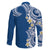 Aloha Polynesian Plumeria Flower Family Matching Off The Shoulder Long Sleeve Dress and Hawaiian Shirt Blue Color