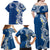 Aloha Polynesian Plumeria Flower Family Matching Off Shoulder Maxi Dress and Hawaiian Shirt Blue Color