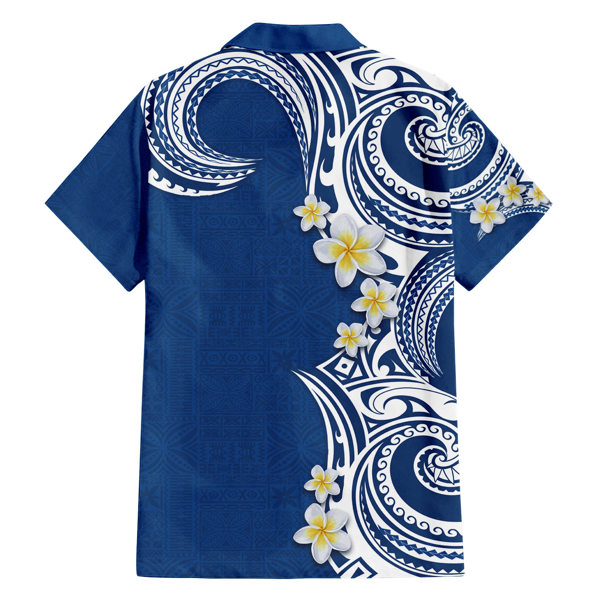 Aloha Polynesian Plumeria Flower Family Matching Off Shoulder Maxi Dress and Hawaiian Shirt Blue Color