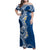 Aloha Polynesian Plumeria Flower Family Matching Off Shoulder Maxi Dress and Hawaiian Shirt Blue Color