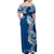 Aloha Polynesian Plumeria Flower Family Matching Off Shoulder Maxi Dress and Hawaiian Shirt Blue Color