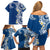 Aloha Polynesian Plumeria Flower Family Matching Off Shoulder Short Dress and Hawaiian Shirt Blue Color