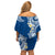 Aloha Polynesian Plumeria Flower Family Matching Off Shoulder Short Dress and Hawaiian Shirt Blue Color