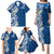 Aloha Polynesian Plumeria Flower Family Matching Puletasi and Hawaiian Shirt Blue Color