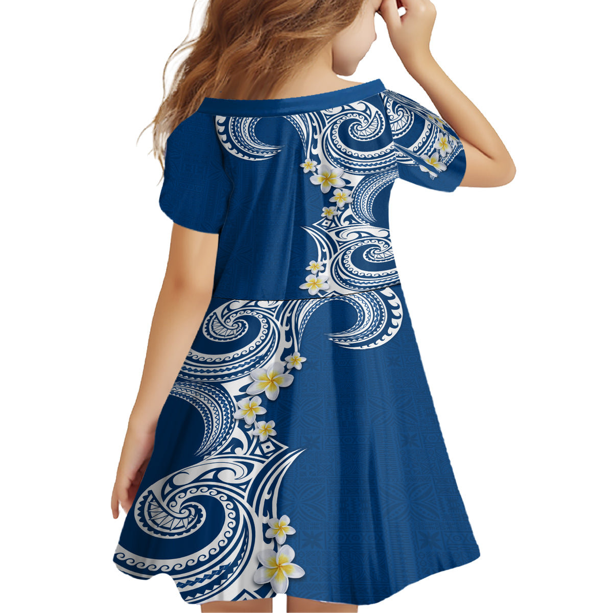 Aloha Polynesian Plumeria Flower Family Matching Short Sleeve Bodycon Dress and Hawaiian Shirt Blue Color LT03 - Polynesian Pride
