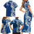 Aloha Polynesian Plumeria Flower Family Matching Short Sleeve Bodycon Dress and Hawaiian Shirt Blue Color