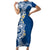 Aloha Polynesian Plumeria Flower Family Matching Short Sleeve Bodycon Dress and Hawaiian Shirt Blue Color