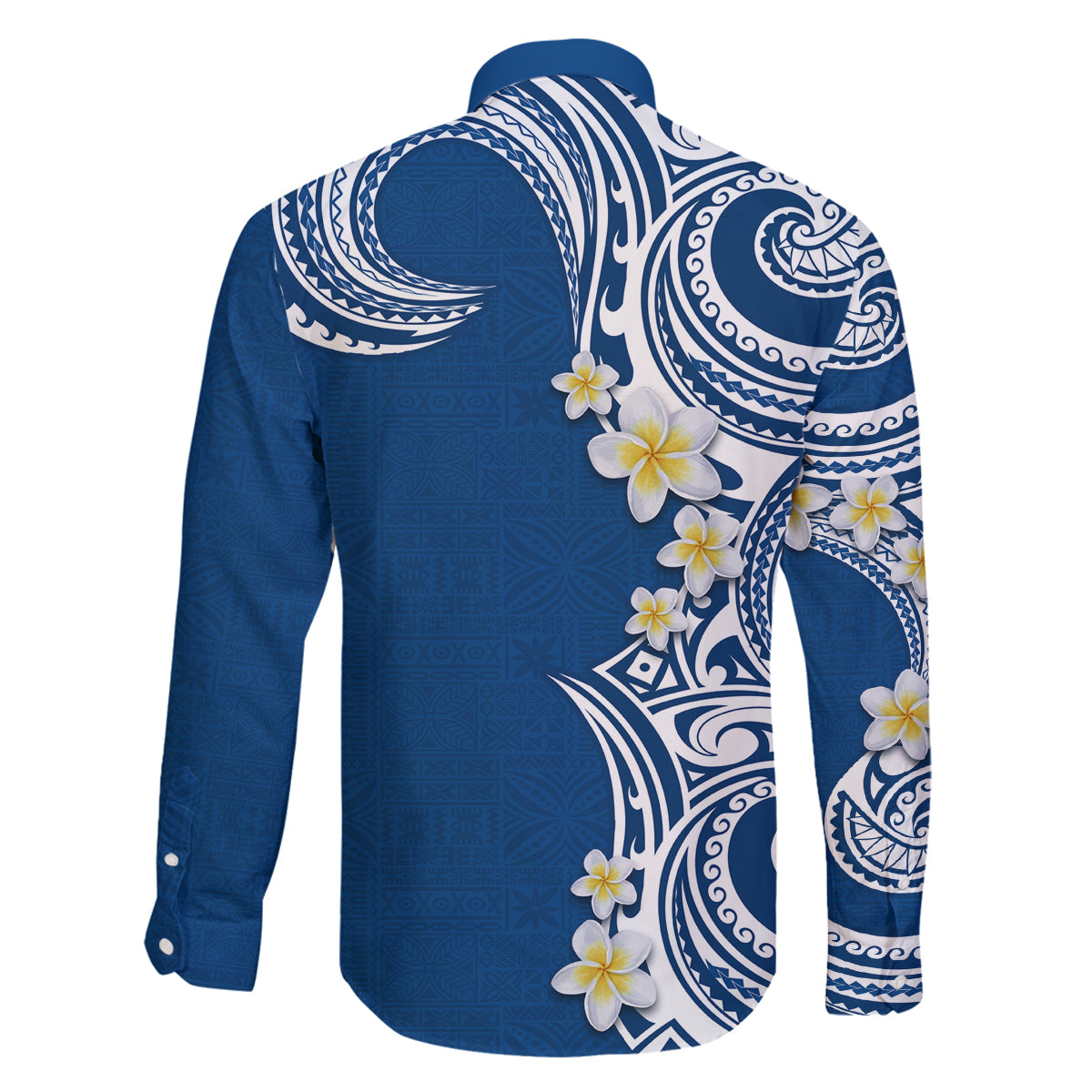 Aloha Polynesian Plumeria Flower Family Matching Tank Maxi Dress and Hawaiian Shirt Blue Color