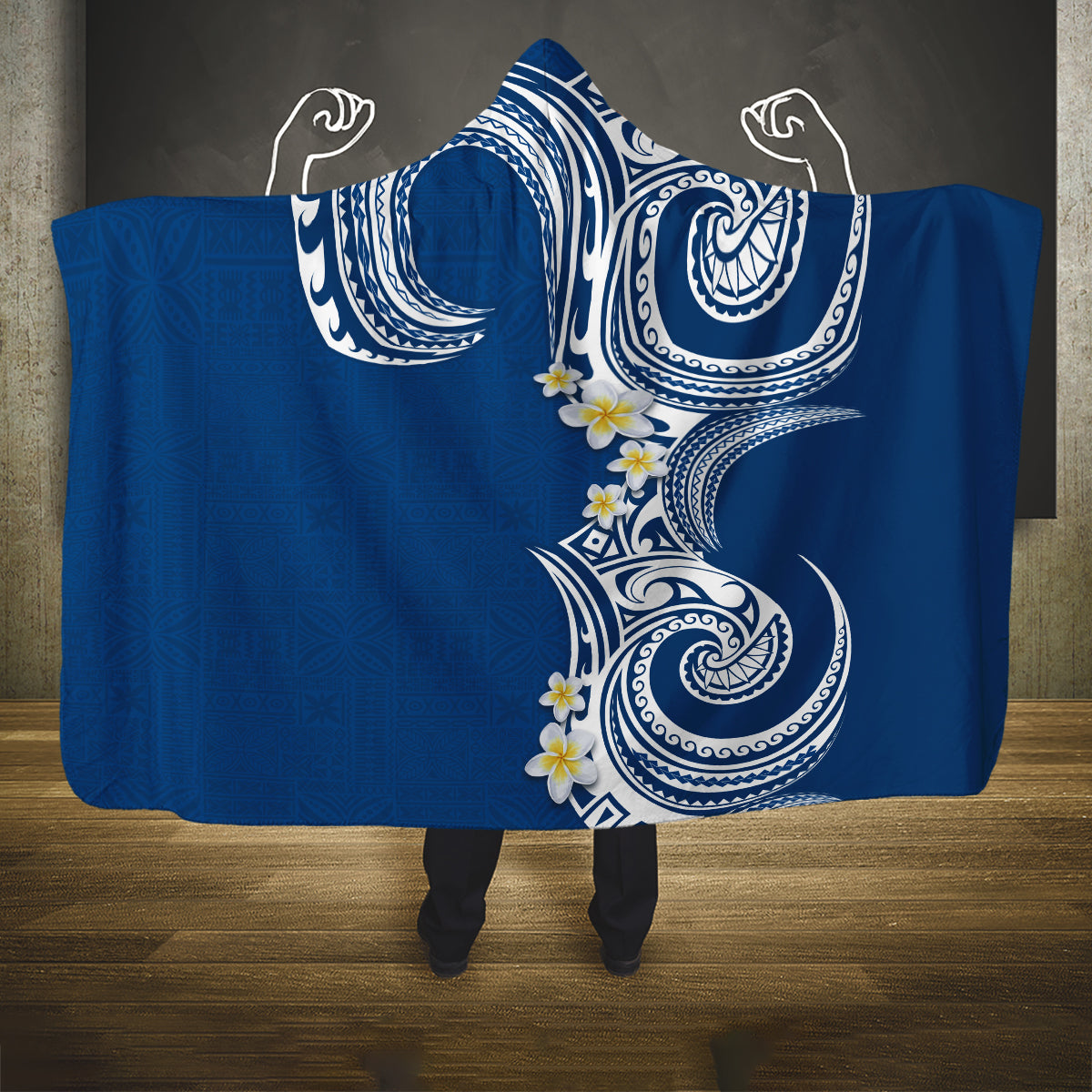 Aloha Polynesian Plumeria Flower Hooded Blanket Blue Color LT03 One Size Blue - Polynesian Pride