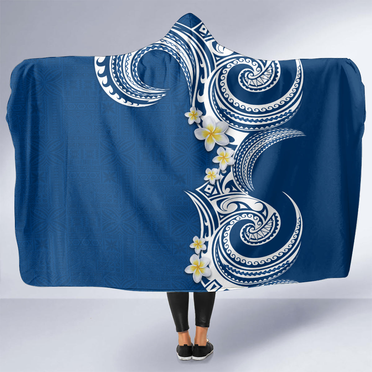 Aloha Polynesian Plumeria Flower Hooded Blanket Blue Color LT03 - Polynesian Pride