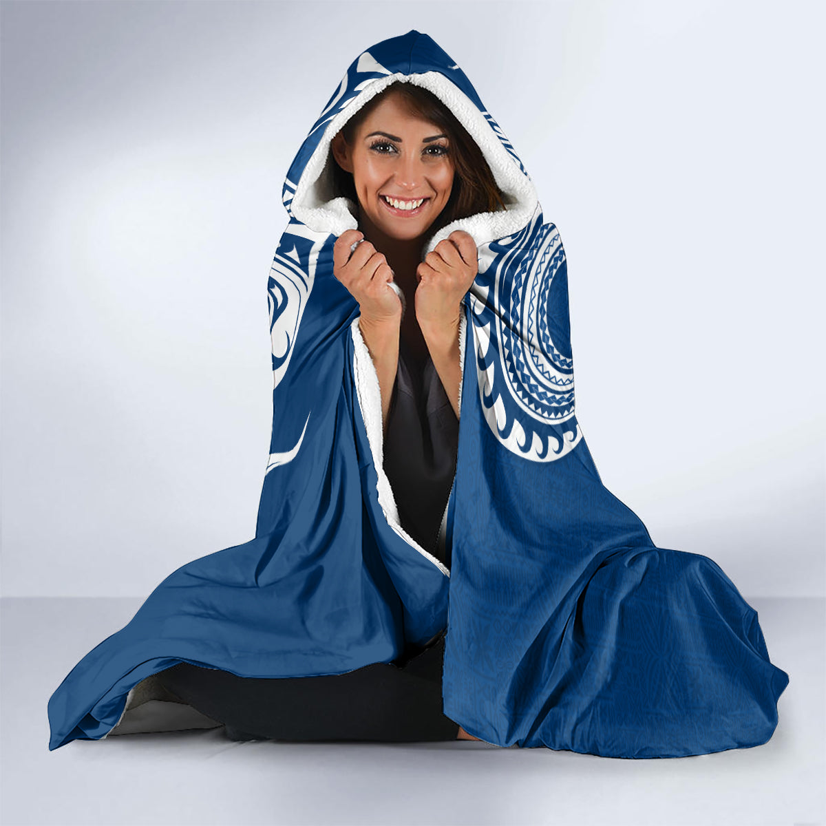 Aloha Polynesian Plumeria Flower Hooded Blanket Blue Color LT03 - Polynesian Pride