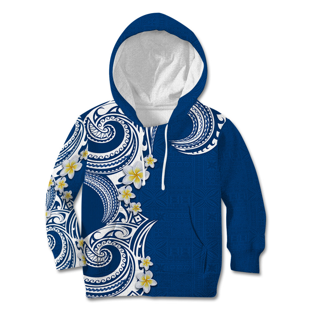 Aloha Polynesian Plumeria Flower Kid Hoodie Blue Color