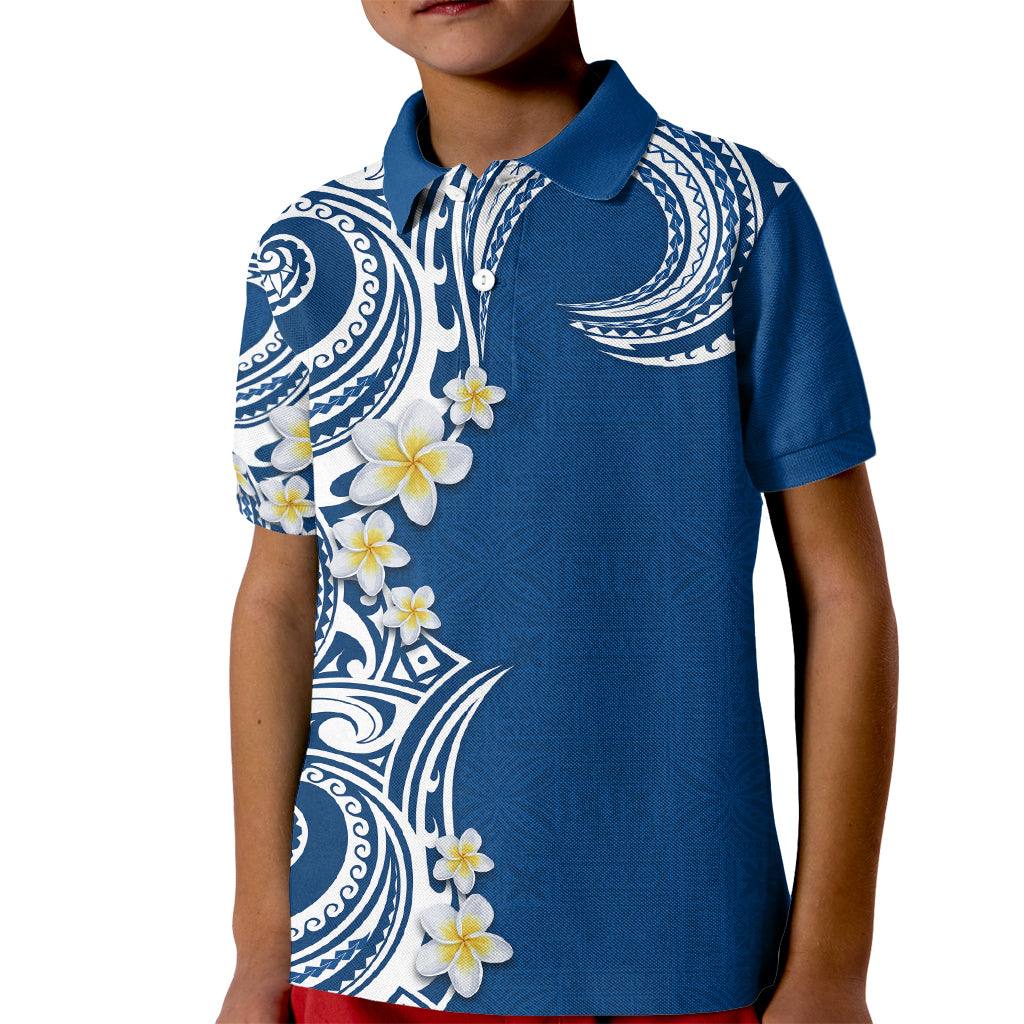 Aloha Polynesian Plumeria Flower Kid Polo Shirt Blue Color