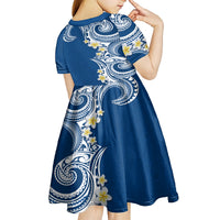Aloha Polynesian Plumeria Flower Kid Short Sleeve Dress Blue Color LT03 - Polynesian Pride