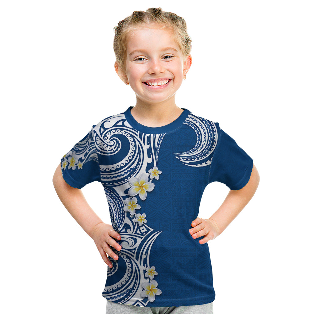 Aloha Polynesian Plumeria Flower Kid T Shirt Blue Color