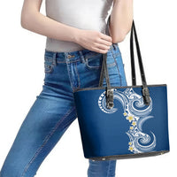 Aloha Polynesian Plumeria Flower Leather Tote Bag Blue Color LT03 - Polynesian Pride