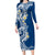 Aloha Polynesian Plumeria Flower Long Sleeve Bodycon Dress Blue Color