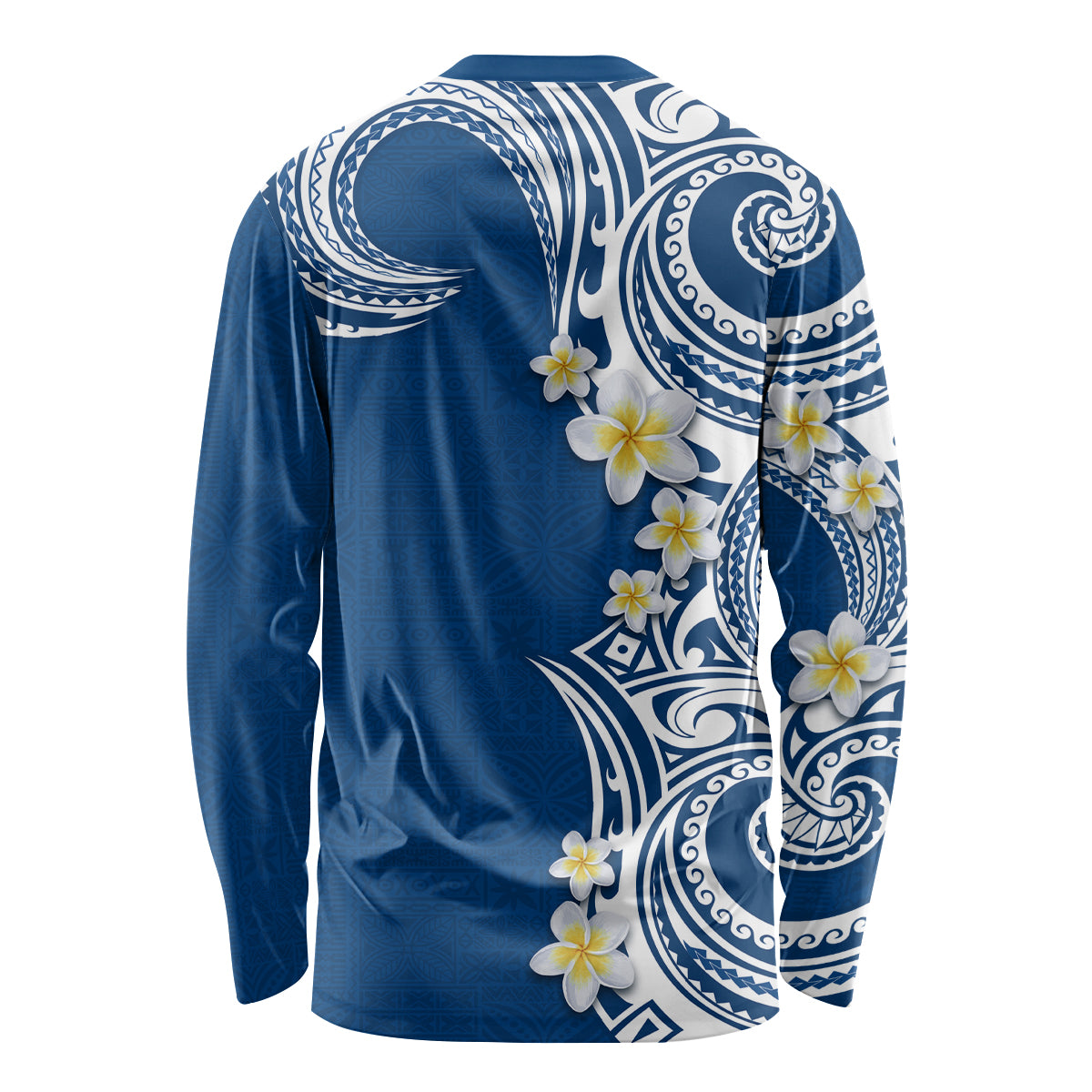 Aloha Polynesian Plumeria Flower Long Sleeve Shirt Blue Color
