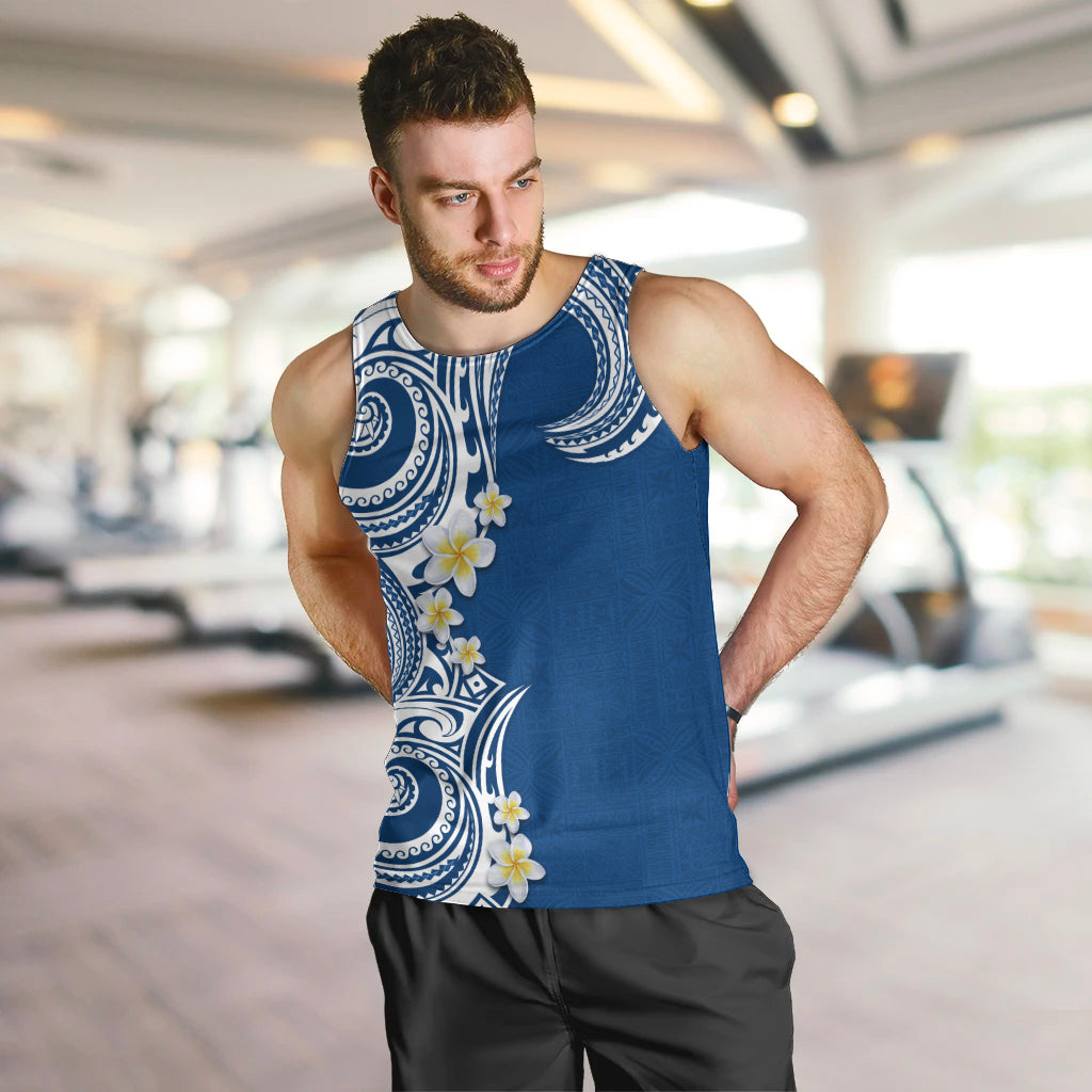 Aloha Polynesian Plumeria Flower Men Tank Top Blue Color