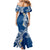 Aloha Polynesian Plumeria Flower Mermaid Dress Blue Color