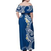 Aloha Polynesian Plumeria Flower Off Shoulder Maxi Dress Blue Color LT03 - Polynesian Pride