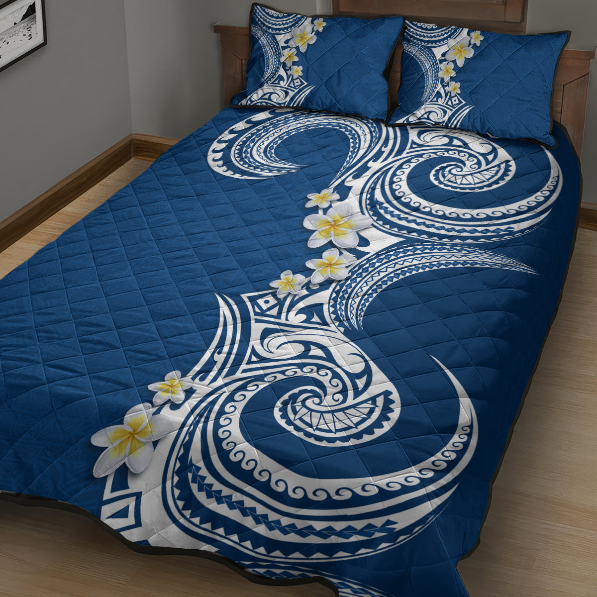 Aloha Polynesian Plumeria Flower Quilt Bed Set Blue Color LT03 - Polynesian Pride
