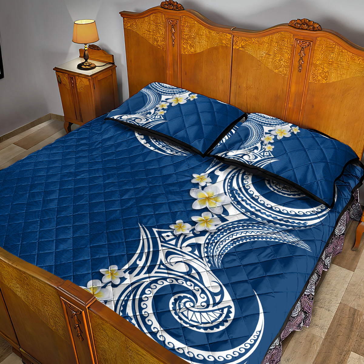 Aloha Polynesian Plumeria Flower Quilt Bed Set Blue Color LT03 - Polynesian Pride