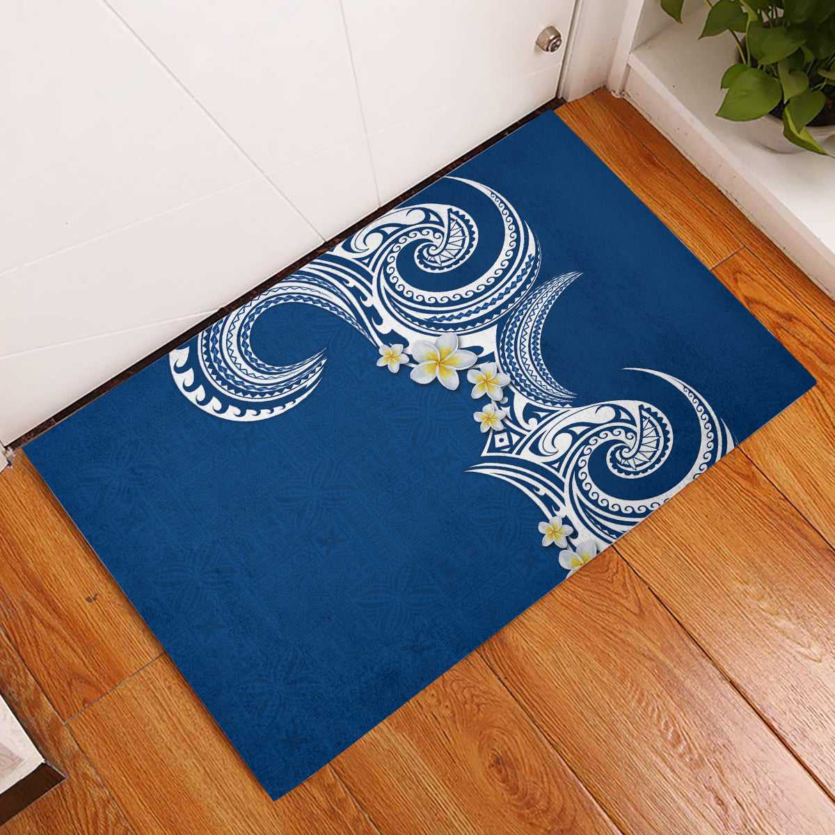 Aloha Polynesian Plumeria Flower Rubber Doormat Blue Color LT03 Blue - Polynesian Pride