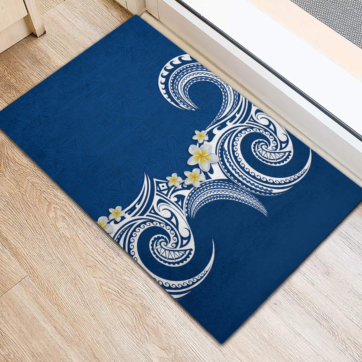 Aloha Polynesian Plumeria Flower Rubber Doormat Blue Color LT03 - Polynesian Pride