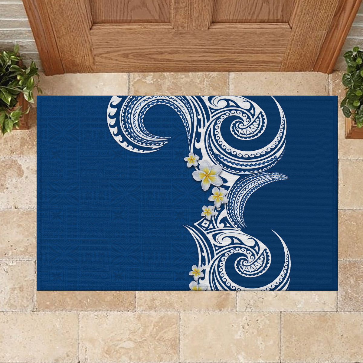 Aloha Polynesian Plumeria Flower Rubber Doormat Blue Color LT03 - Polynesian Pride
