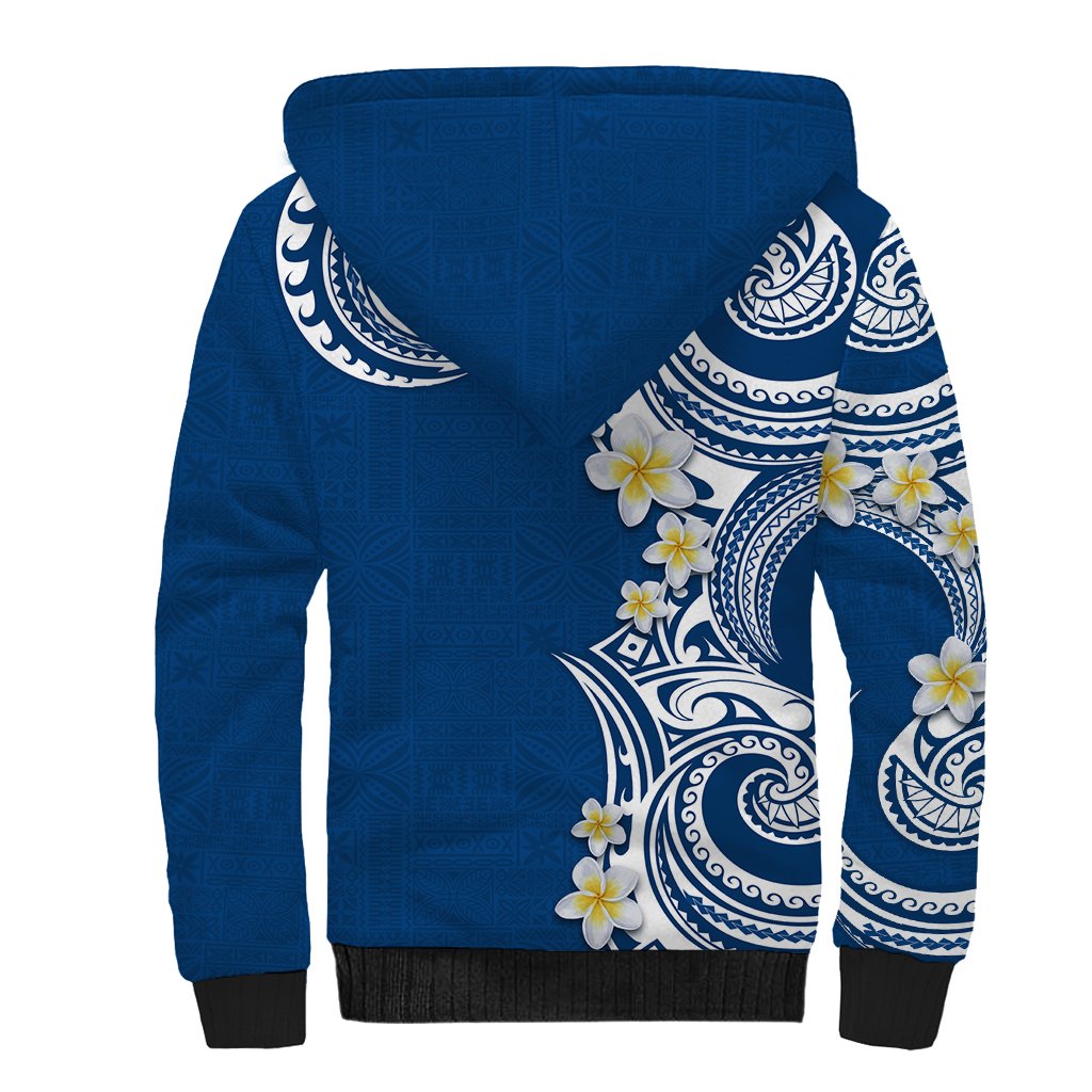 Aloha Polynesian Plumeria Flower Sherpa Hoodie Blue Color LT03 - Polynesian Pride