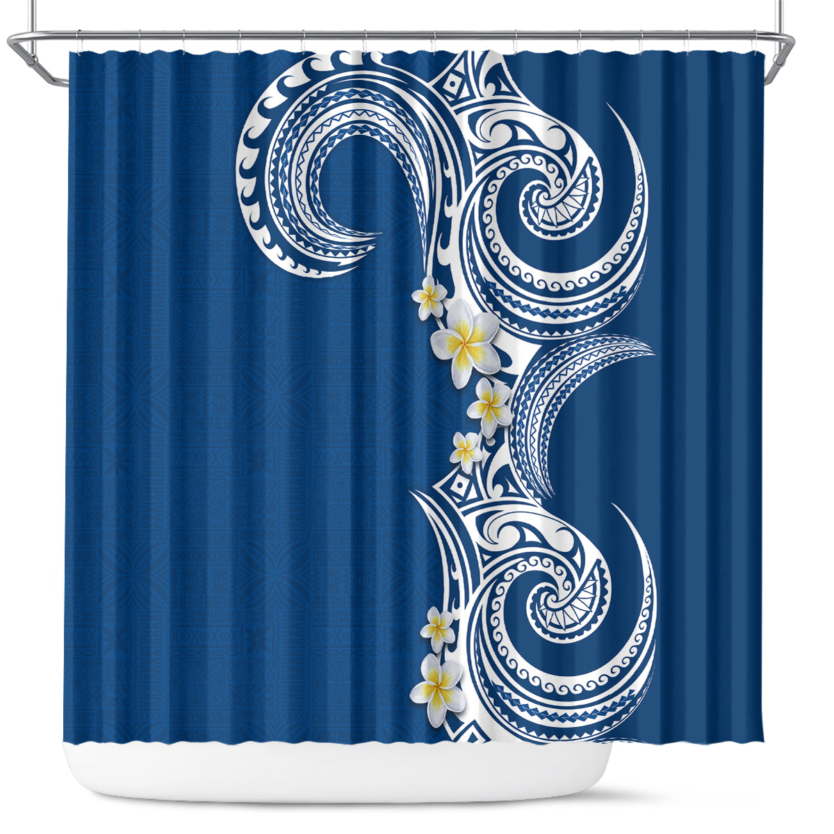 Aloha Polynesian Plumeria Flower Shower Curtain Blue Color