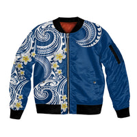 Aloha Polynesian Plumeria Flower Sleeve Zip Bomber Jacket Blue Color LT03 Unisex Blue - Polynesian Pride