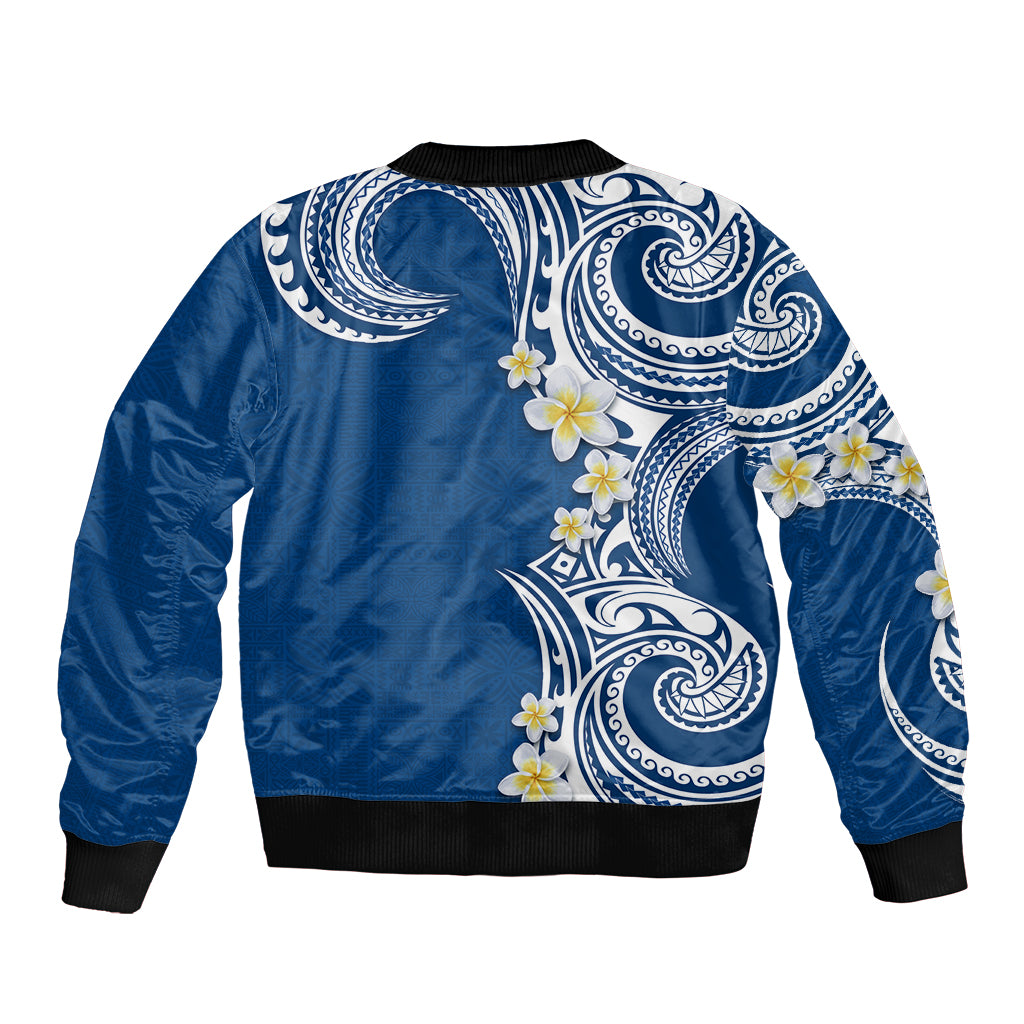 Aloha Polynesian Plumeria Flower Sleeve Zip Bomber Jacket Blue Color LT03 - Polynesian Pride