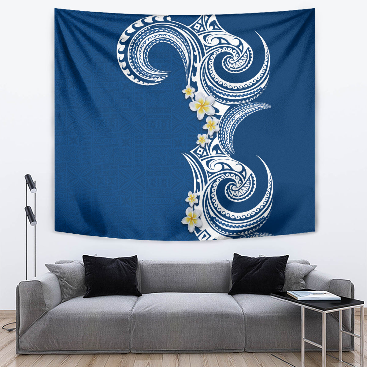 Aloha Polynesian Plumeria Flower Tapestry Blue Color