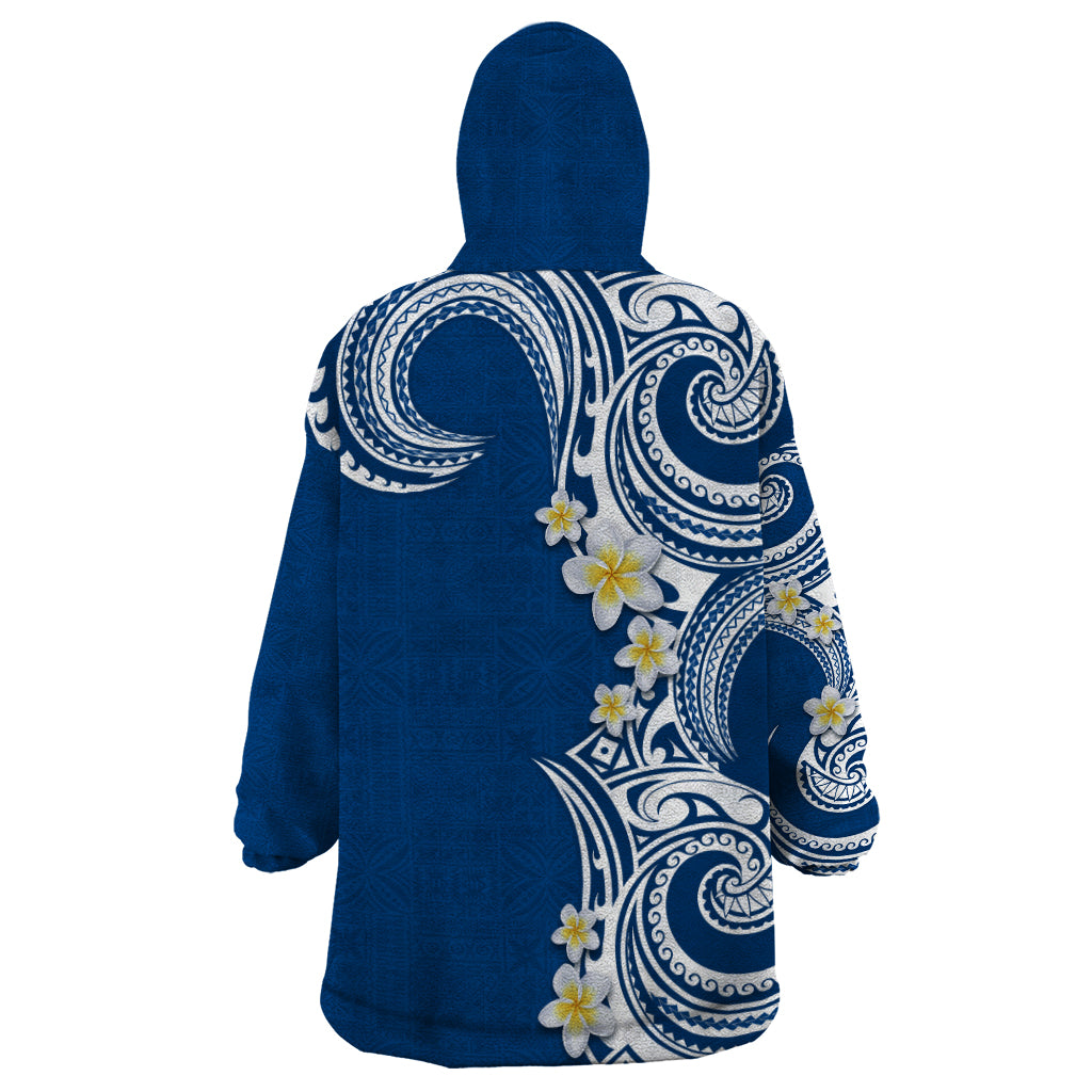 Aloha Polynesian Plumeria Flower Wearable Blanket Hoodie Blue Color LT03 - Polynesian Pride