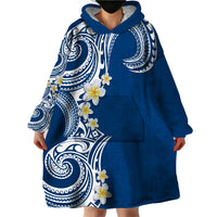 Aloha Polynesian Plumeria Flower Wearable Blanket Hoodie Blue Color LT03 - Polynesian Pride