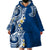 Aloha Polynesian Plumeria Flower Wearable Blanket Hoodie Blue Color