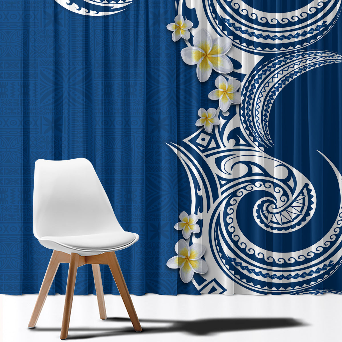 Aloha Polynesian Plumeria Flower Window Curtain Blue Color LT03 - Polynesian Pride