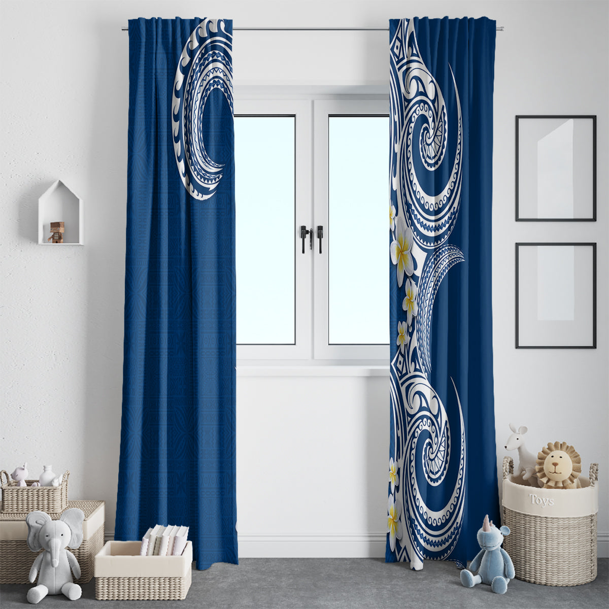 Aloha Polynesian Plumeria Flower Window Curtain Blue Color LT03 - Polynesian Pride