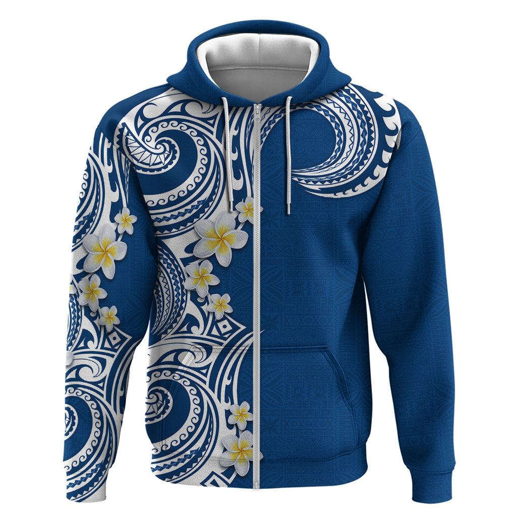 Aloha Polynesian Plumeria Flower Zip Hoodie Blue Color