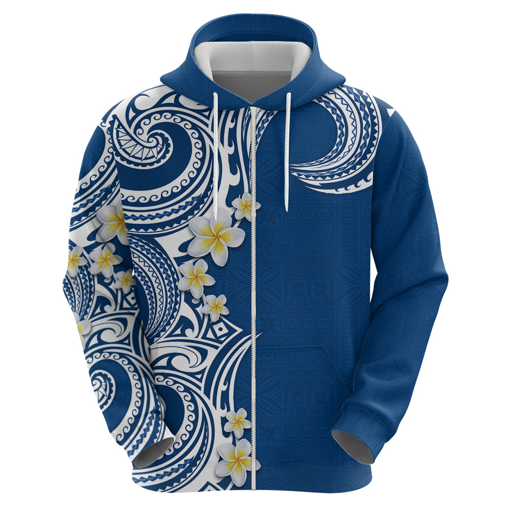 Aloha Polynesian Plumeria Flower Zip Hoodie Blue Color
