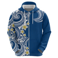 Aloha Polynesian Plumeria Flower Zip Hoodie Blue Color
