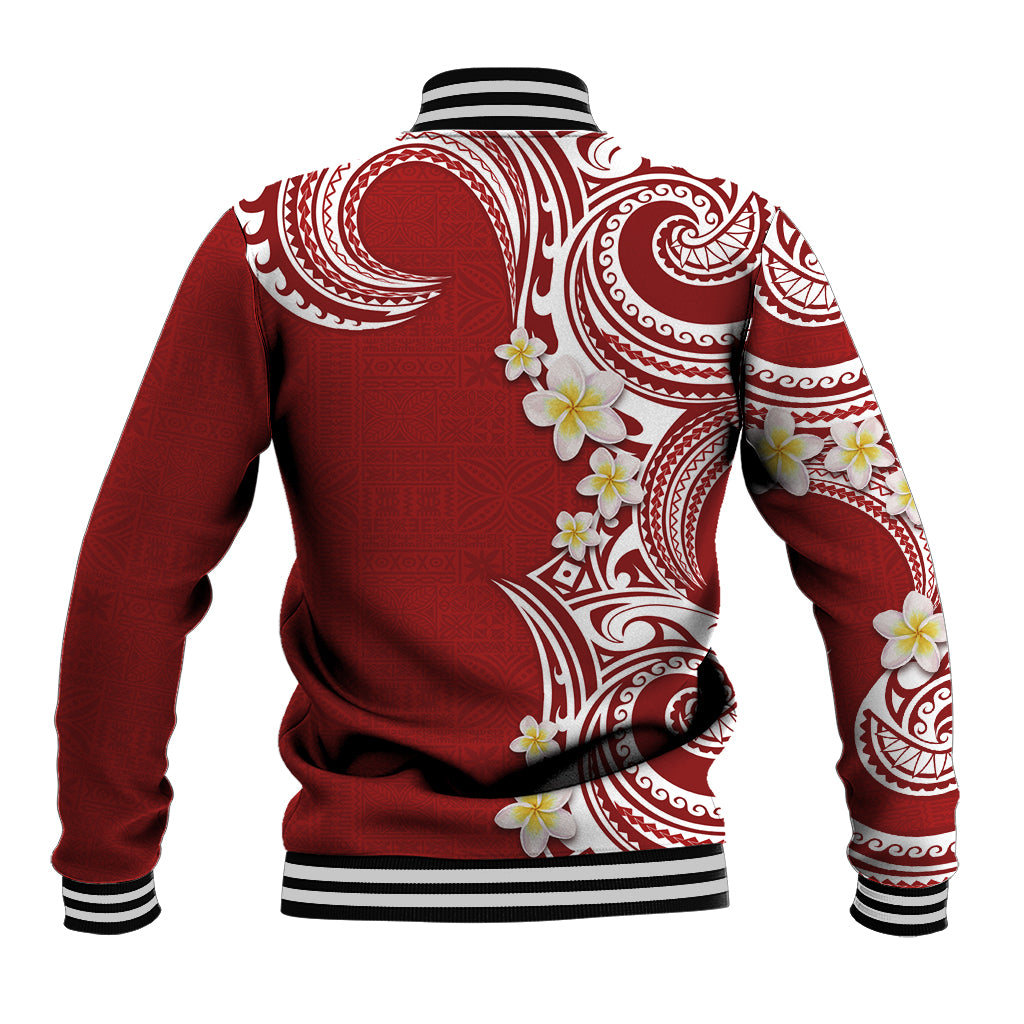 Aloha Polynesian Plumeria Flower Baseball Jacket Red Color LT03 - Polynesian Pride