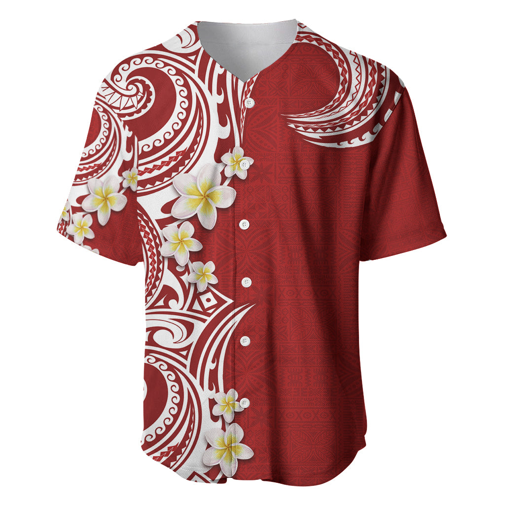 Aloha Polynesian Plumeria Flower Baseball Jersey Red Color